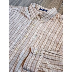 Chaps Ralph Lauren Mens XL Long Sleeve Button Down Shirt Brown Plaid Cotton VTG